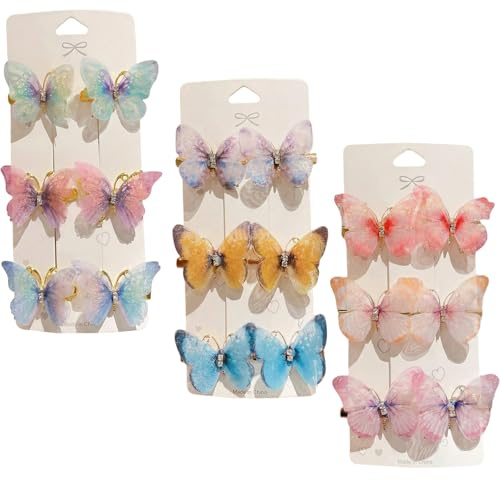 Aribliseza Schmetterling Deko, 18 stycken flerfärgade fjärilspännen för flickor, glittrande håraccessoarer, söta blommande hårspännen för barn