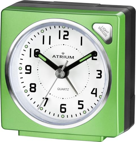 Atrium Kleiner Reisewecker Analog Quarz ohne Ticken, mit Licht und Snooze Hellgrün A903-3