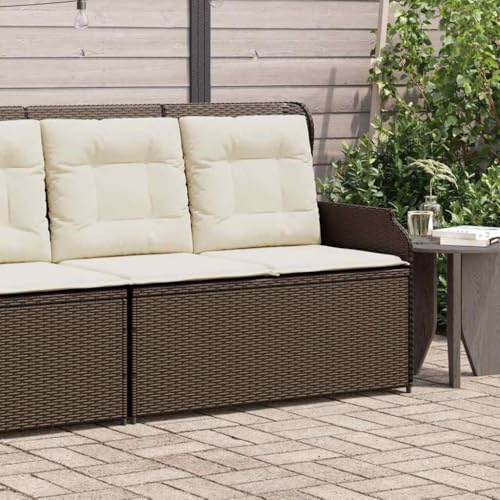 YuuSsea trädgårdsbänk justerbar med kudde brun poly rotting, väderbeständig utomhus trädgårdssoffa med liggfunktion, 2-sitsig loungesoffa för balkong, terrass, veranda