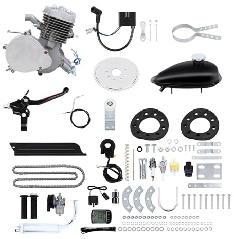 80CC 2-taktsmotor Komplett Set Motorsats Med Hastighetsmätare Motorcykel Kraftfull Bensinstart Motoriserad Silver Stark Kraft