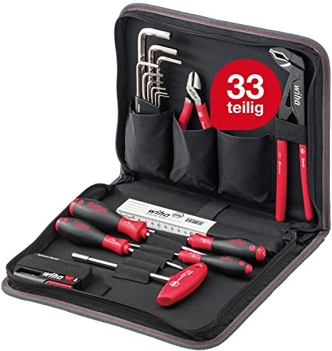 Wiha Werkzeug Set Mechaniker gemischt 33-tlg. in Werkzeugmappe I I kompakte Grundausstattung inkl. Tasche I robust und platzsparend (36388)
