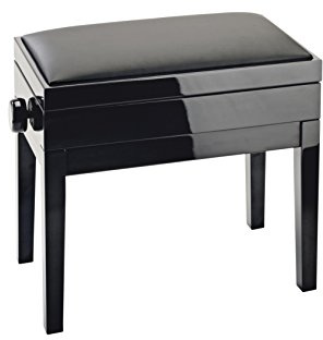K&M 13951 Klavierbank mit Notenfach Schwarz Klavierlack - Buchenholz, Kunstlederbezug, präzise Höhenverstellung