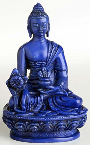 BUDDHAFIGUREN/Billy Held Medicinsk buddha Buddhastaty, harts, blå, 11 cm hög