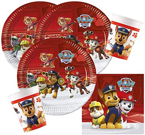 Procos 10118266 - Juego de vajilla para fiesta (52 piezas, 16 platos, 16 vasos y 20 servilletas, vajilla desechable, decoración de mesa, héroes sobre 4 patas)