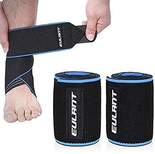 EULANT Knöchelbandage, 2pcs Sprunggelenkbandage, Einstellbare Fußgelenkbandage mit Anti-Rutsch Silikon Streifen, Hochelastisch Fußbandage für Volleyball Fußball Laufen Radfahren, 85cm, Blau