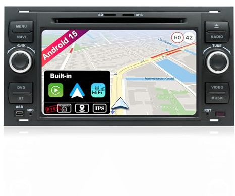 BXLIYER Android 15 Autoradio für Ford C-Max/Connect/Fiesta/Focus/Fusion/Galaxy/Kuga S-Max/Transit/Mondeo | Carplay Android Auto 4G WiFi DAB Bluetooth DSP | Rückfahrkamera + MIC | 7 Zoll 2 Din |