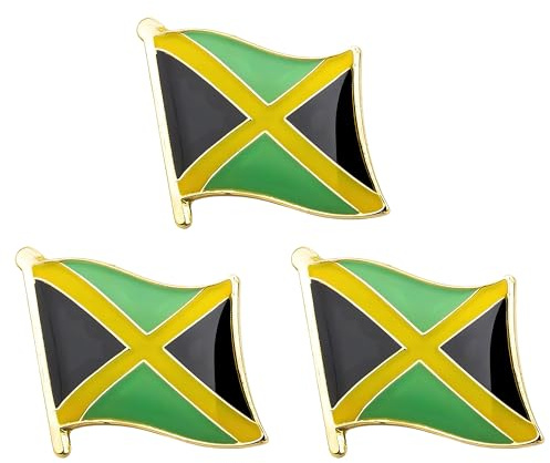 3 x Jamaica Flag Lapel Pins – Jamaican National Enamel Badge Set – Caribbean Country Flag Accessories – Size: 1.6cm x 1.9cm