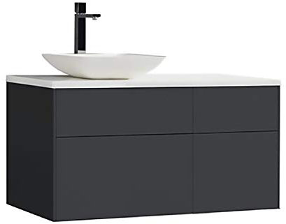 StoneArt Badmöbel Set Mineralguss Waschbecken Waschschale Aufsatzwaschbecken und Unterschrank Waschtisch Einzel- oder Doppelwaschbecken Venice VE-1010pro-2 dunkelgrau 100cm links