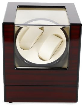 OUKANING 2 Uhren Automatik Uhrenbeweger Holz, Braun Automatic Watch Winder Quiet, Rechteckig, Glasfenster, 2 Stromquellen, Superleisen Motor, Geschenk