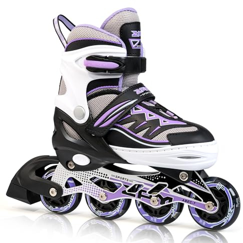 2pm Sports Adjustable Inline Skates, Stylish Design Beginner Roller Skates for Boys and Girls - Purple Small
