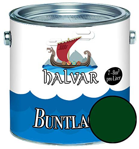 Halvar Buntlack für Holz & Metall MATT Grün RAL 6000-6037 Holzfarbe Holzlack Innen & Außen robuster Kunstharzlack Wetterbeständig & perfekter Langzeitschutz (2,5 L, RAL 6005 Moosgrün)