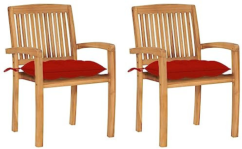 vidaXL Trädgårdsstolar 2 st med röda dynor massiv teak