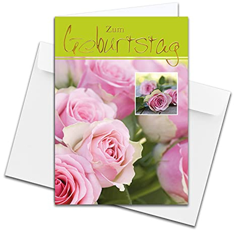 NEUSER PAPIER 1 Stück - XXL Glückwunschkarte zum Geburtstag, DIN A4 - große Geburtstagskarte - Set mit großem Umschlag DIN C4 - rosa Rosen