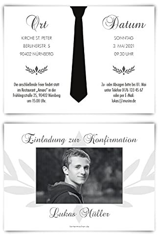 60 x Konfirmation Einladungskarten Einladungen individuell mit Text und Foto DIN A6 - Krawatte