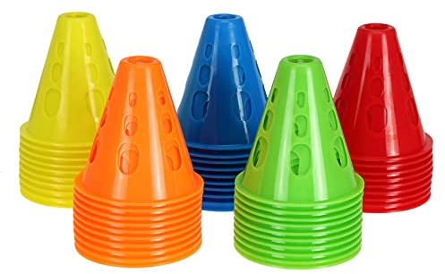 Jucoan 50 Pack 3 Inch Mini Sports Cones, Bright Colored Plastic Soccer Cones Agility Sports Training Cones for Kids Football Basketball Drills Field Markers Roller Skating Indoor Outdoor Games
