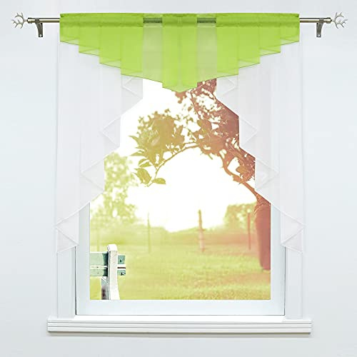 SCHOAL Scheibengardinen, Küche Gardinen, BxH 140x145 cm Grün | Kleinfenster Küchengardine mit Kräuselband oder Tunnelzug, Bistrogardinen Voile, Transparente Kurzgardinen Modern, 1 Stück