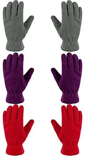 Geyoga 3 Paar Kinder Vlies Handschuhe Vollfinger Fäustlinge
