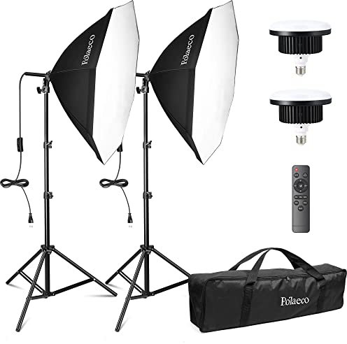 Equipo de Iluminación Estudio Fotografía Kit de 2 Softbox Octogonal Bicolor 3000~6500K con Bombilla LED 150W Control Remoto y Soporte de Luz Ajustable para Retrato Vídeos Transmisión en Vivo