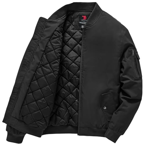 Gopune Men's Windproof Bomber Jacket Warm Water Resistant Windbreaker Winter Outwear Quilted Jackets Coats Black,XL