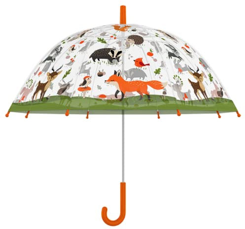 Esschert Design Regenschirm für Kinder, transparent, Wald, mehrfarbig, Medium, Mehrfarbig, Medium
