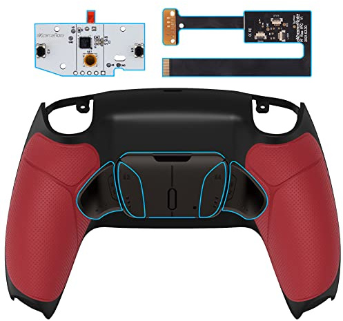 eXtremeRate RISE4 Remap Kit Programmable pour ps5 Manette BDM-010&020 | Coque Arrière Redessinée avec 4 Palette Métal pour ps5 Manette, Palette Métallique, Fond Noir et Rouge