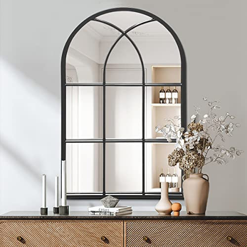 ZMYCZ Gewölbter Wandspiegel, schwarzer Wandspiegel, gewölbter Badezimmerspiegel, Fensterscheiben-Metallrahmenspiegel, langer Spiegel zum Aufhängen für Wohnzimmer oder Schlafzimmer (50.8x71.1 cm)
