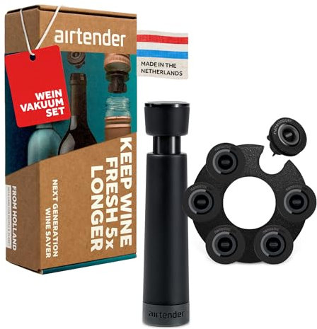 Airtender - Pompa sottovuoto per vino - 6 tappi per vino - sottovuoto - a prova di perdite - confezione regalo