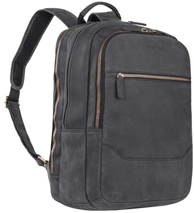 STILORD 'Reece' Business Lederrucksack Vintage Laptop Rucksack Großer Arbeitsrucksack DIN A4 Backpack XL Trolley Aufsteckbar aus Echtem Leder, Farbe:carbon - grau