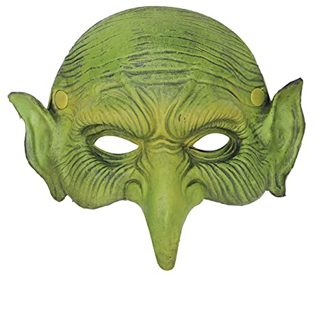 FakeFace Alte Hexenmaske Halloween Maskerade Schaum Goblin Maske Gruseliges grünes halbes Gesicht Adlernasen-Zauberer-Maske für Cosplay-Kostüm