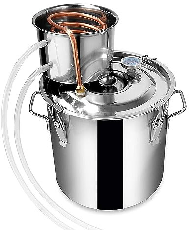 ANZAGA Caldera de Tubo de Cobre de Acero Inoxidable con termómetro Incorporado para fermentación casera,8 l/2 GAL