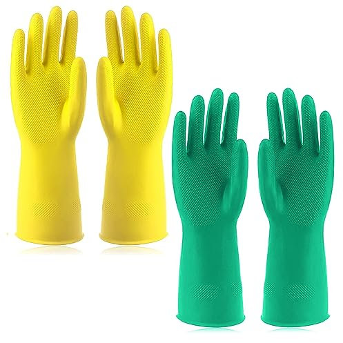 KIPTVO 2 Pack Reusable Cleaning Gloves - Latex Free, Large, Waterproof Household Gloves for Laundry, Gardening