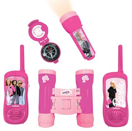 LEXIBOOK, Barbie, Adventurer set for Children, Walkie-Talkies 120m, Binoculars, Compass, Torchlight, Pink, RPTW12BB