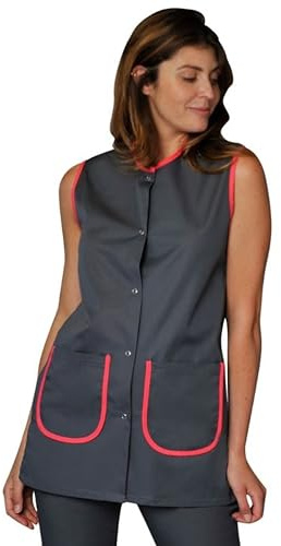 Tunique sans Manche de Travail Femme médicale avec Fentes cotés et Fermeture Boutons Pressions Blouse Femme (FR/ES, Alpha/Lettres, L, Taille Normale, Taille Normale, Gris)