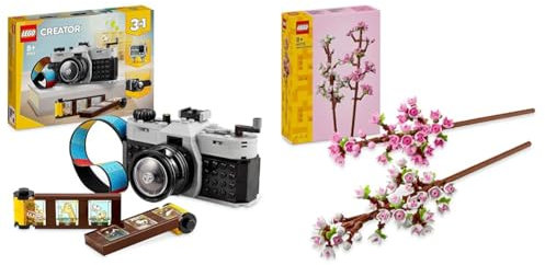 LEGO Creator 3in1 Retro Camera Toy to Video Camera to TV Set, Kids' Desk Decoration & Cherry Blossoms, Artificial Faux Flowers Set, Valentine's Day Gift Idea
