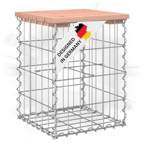 DELUKE Gartenbank Gabionen BIKS aus Stahl | 33x31x42cm Massivholz Douglasie | Gabionenbank Gartentisch aus Gabionen Steinkorb Gabionengitter Ziergabione Drahtkorb befüllbar