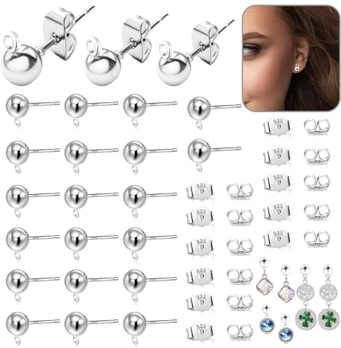 Oneroomone Tuercas Pendientes Plata, Componentes Del Pendiente, Conjunto De Aretes De Plata De Ley 925, Hacer Aretes y Tachuelas Pendientes DIY Regalos Para Niñas