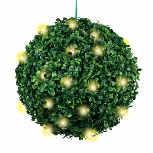 AAMEN 26cm Topiary Balls Solar Light, Artificial Hanging Plant Outdoor Solar Garden Light, Topiary Grass Balls Hanging Solar Light, Solar Garden Light Warm White LED, Decorative Artificial Plant (Gree