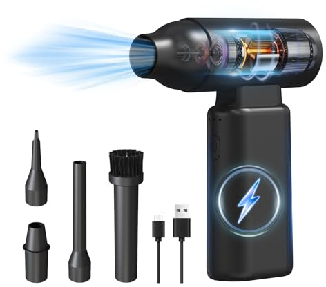 Apqfw Compressed Air Duster, 3-Gear to 67000RPM Portable USB Rechargeable Brushless Motor Low Noise Electric Air Duster for Keyboard Cleaning, Car Interior Cleaning, Furniture Cleaning, Black