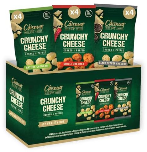 Cáisnua - Knusprig Gepufft Käse Snacks - Keto Snack - Proteinreich - Vegetarisch - (20g (Pack of 12), Mixed Variety)
