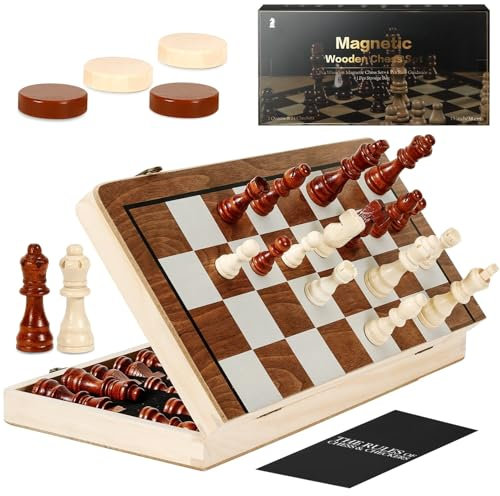 HAVNIDY Magnetisches Schachspiel Holz,Handgefertigtes Schachbrett aus Echtholz, Holz2 In 1 Schachspiel Magnetisch mit Stauraum, klappbar für Party Familie Aktivitäten, reiseschach