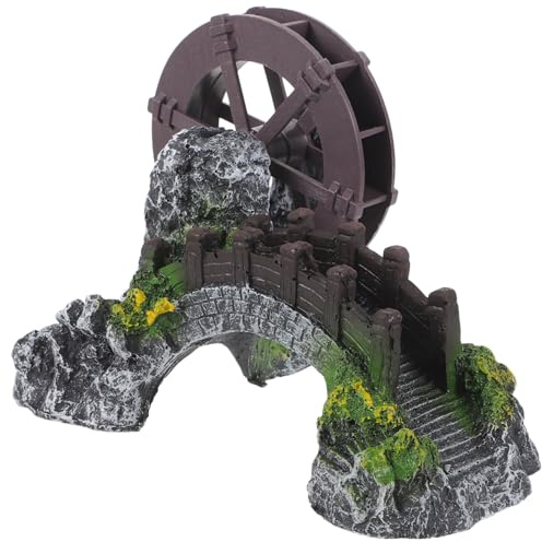 BCOATH Fish Tank Decor Mini Windmill Water Wheel Oxygen Pump Bridge Model for Outdoor Balcony Decor
