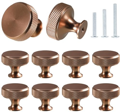 sdhiiolp 10Pcs Cabinet Knobs - 30 x 16 x 26 mm Knurled Drawer Knobs | Round Metal Wardrobe Knobs with 3 Screw Sizes, Knobs for Cupboards & Draws,for Furniture, Drawers & Doors (Copper Color)