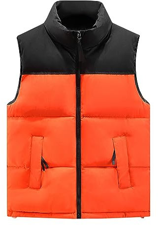 KONG JIMFAN Black Friday 2024 Herren Steppweste Baumwolle Bequeme Weste Herren Stehkragen Sportwesten Übergangsweste Outdoor Jacke Taschen Ärmellos Jacke Daunenjacken(Orange,XL)