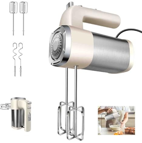 Elektrischer Handmixer – Handrührer - Mixer Handrührgerät – Hakenentriegelung – Rührgerät mit Turbotaste - Küchenmixer 5 Geschwindigkeiten - Rührmixer Edelstahl