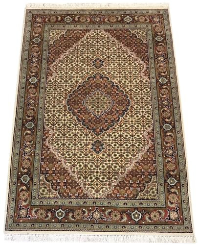 Teppich Handgeknüpfter Orientteppich Täbriz Mahi Bidjar Creme 125x183 cm M9 M1