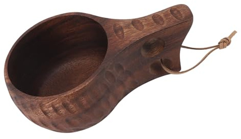 Pssopp Multifunktionale Holztasse, Handgefertigter Trinkbecher f¨¹r Kaffee, Tee, Milch, Getr?nke, Dunkles Holz