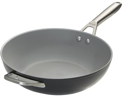 Ninja ZEROSTICK Ceramic Pro Wok 28 cm, résistant aux rayures, sans PTFE, compatible avec toutes les plaques de cuisson, noir CW30928UK