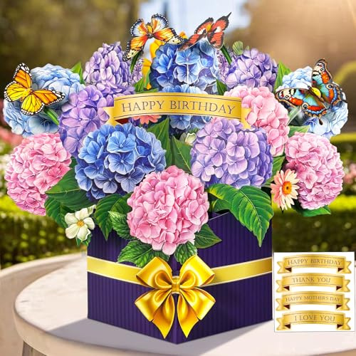 Hierein Pop Up Karte Hortensie, 3D Blumenkarte Geburtstagskarte