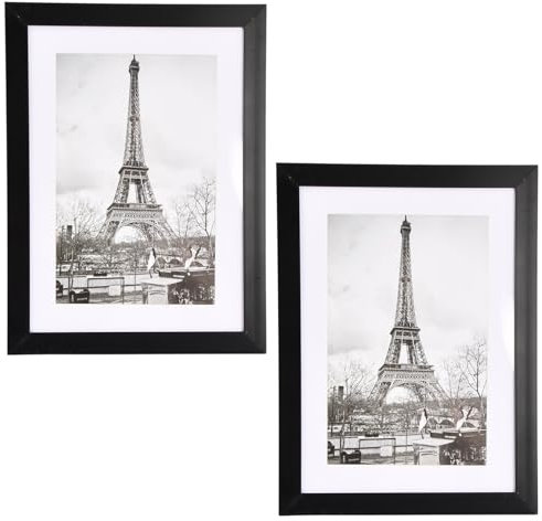 Marjoramy 2er Set Bilderrahmen 13x18 cm - Schwarze Holzrahmen mit Passepartout & Acrylglas - Stabile MDF-Rahmen für Fotos, Poster, Dokumente & Zertifikate - Wandbilderrahmen mit Halterung (13 * 18cm)