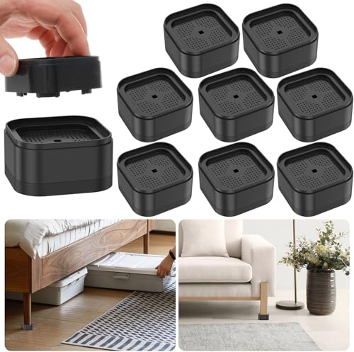 8 Piece Adjustable Furniture Risers with Nonslip Bottom Stackable Bed Lifter Versatile Bed Raising Blocks 3.5cm Table Leg Extenders for Table Desk Couch Chair Sofa Cabinet Beds Legs Black(8pcs)
